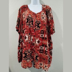 Roamans Tunic Size 32 W Shirt Top Blouse Orange Short Sleeve 100% Cotton